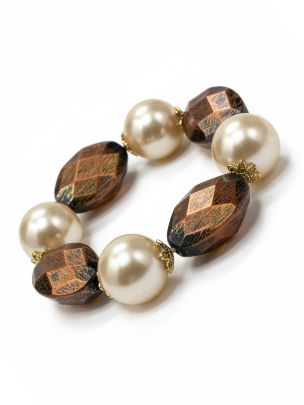 Chunky Stretch Faux Pearl & Marbled Faceted Bead Statement Bracelet